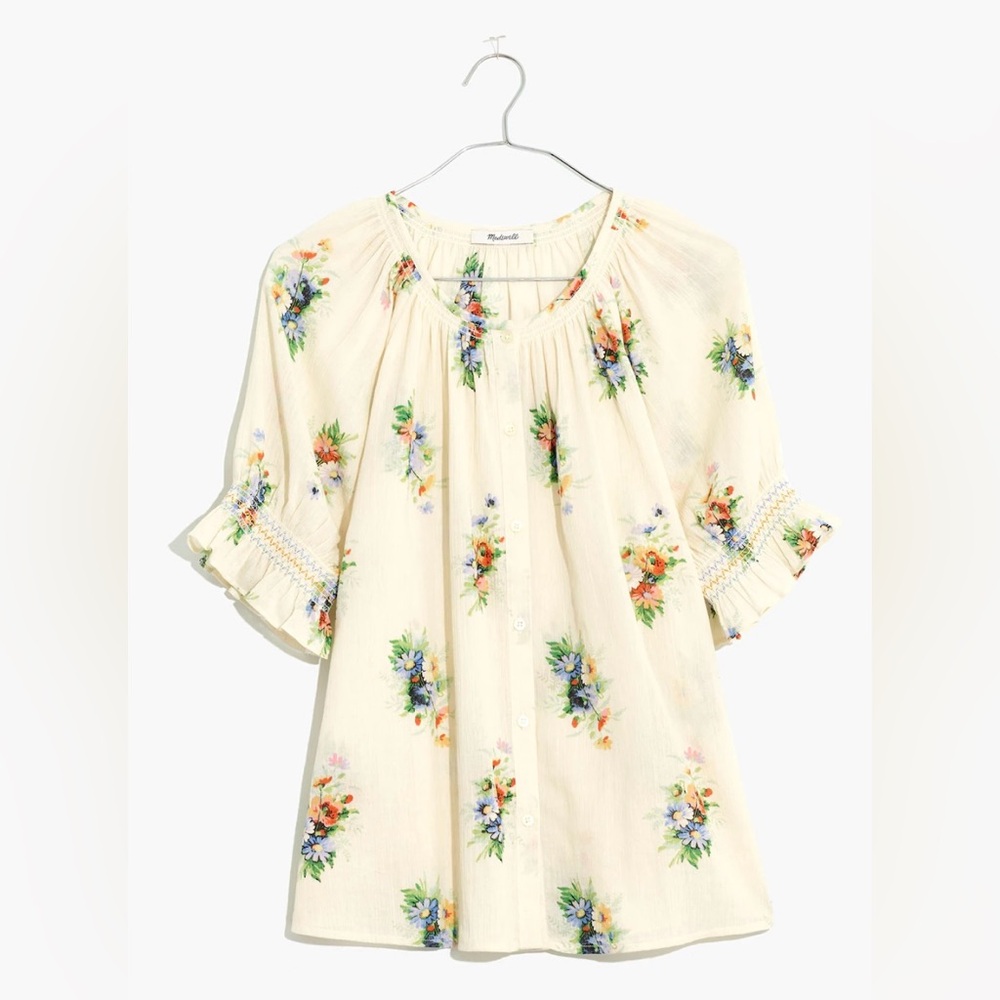 Madewell Smocked Button-Down Top in Classic Corsage
